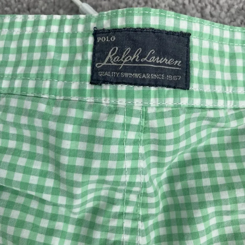 Polo Ralph Lauren Gingham Plaid Trunks Green Mens 38 Board Shorts